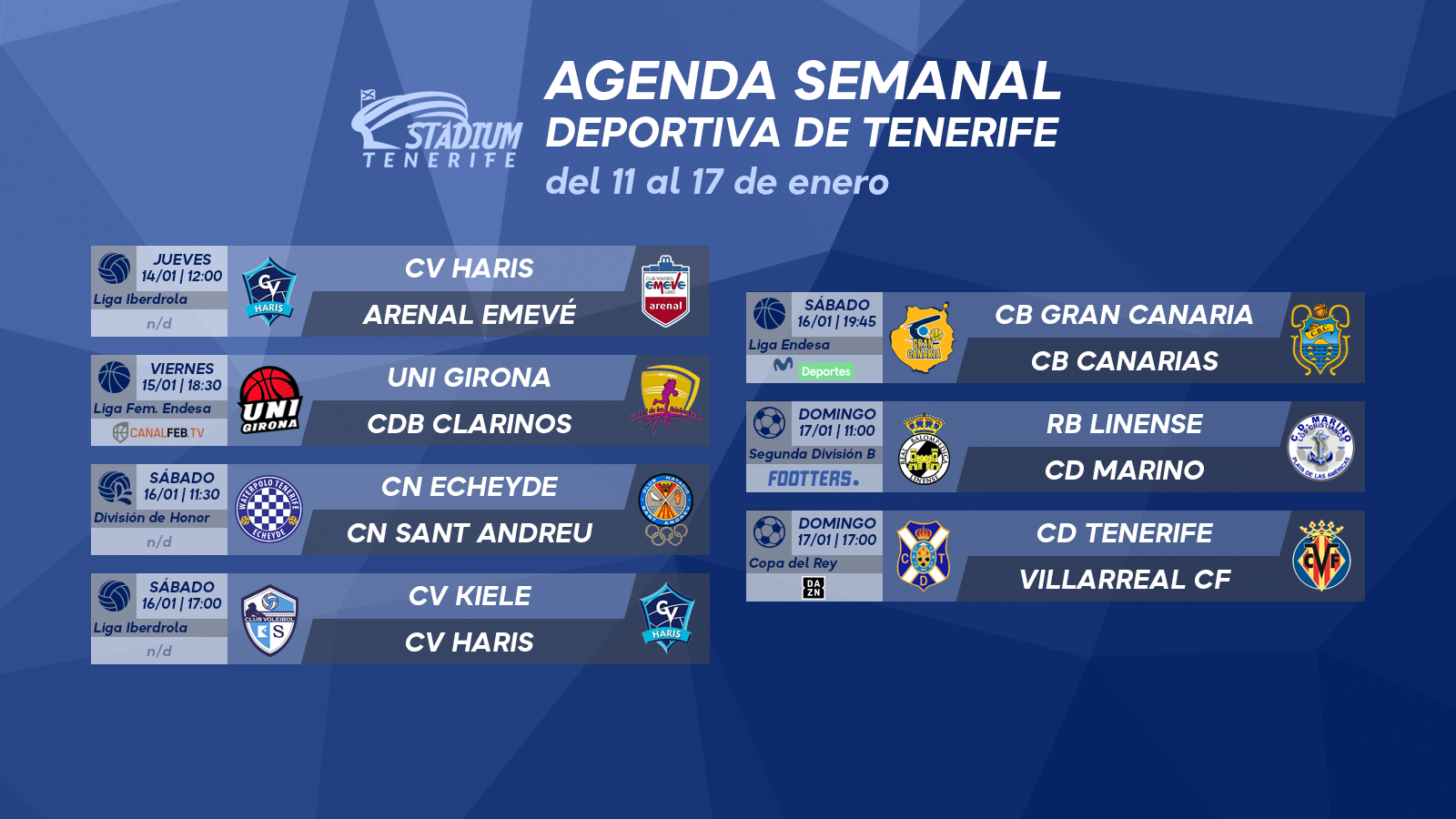 Agenda Semanal Deportiva de Tenerife (11 al 17 de enero)