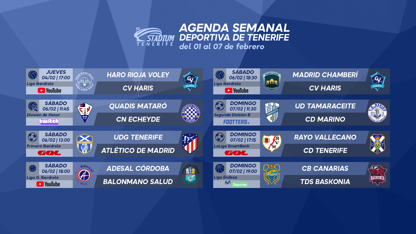 Agenda Semanal Deportiva de Tenerife (1 al 7 de febrero)