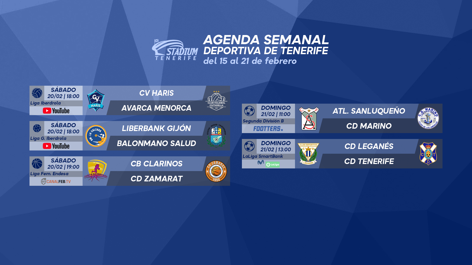 Agenda Semanal Deportiva de Tenerife (15 al 21 de febrero)