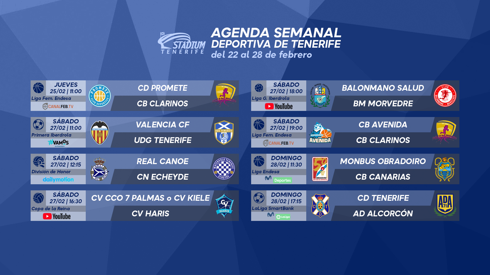 Agenda Semanal Deportiva de Tenerife (22 al 28 de febrero)