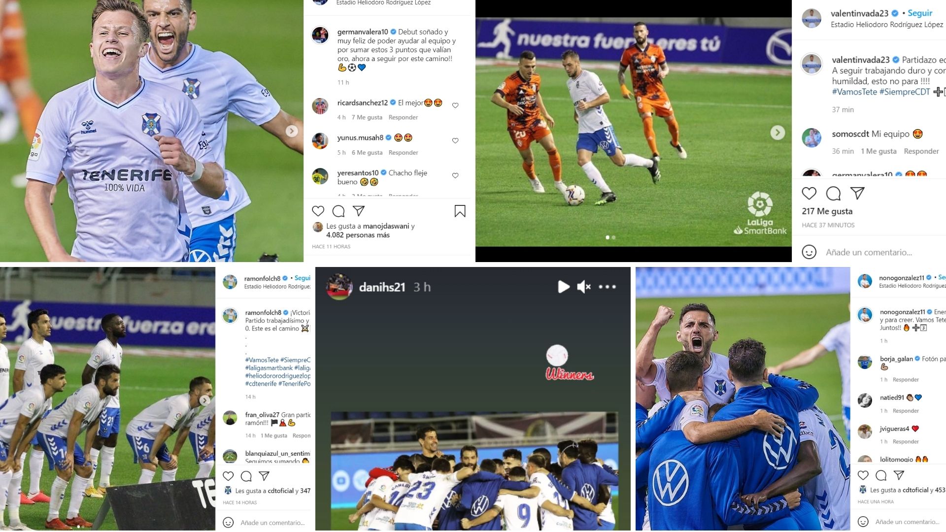 Los mejores post en las redes sociales de los jugadores del CD Tenerife tras la victoria ante la SD Ponferradina