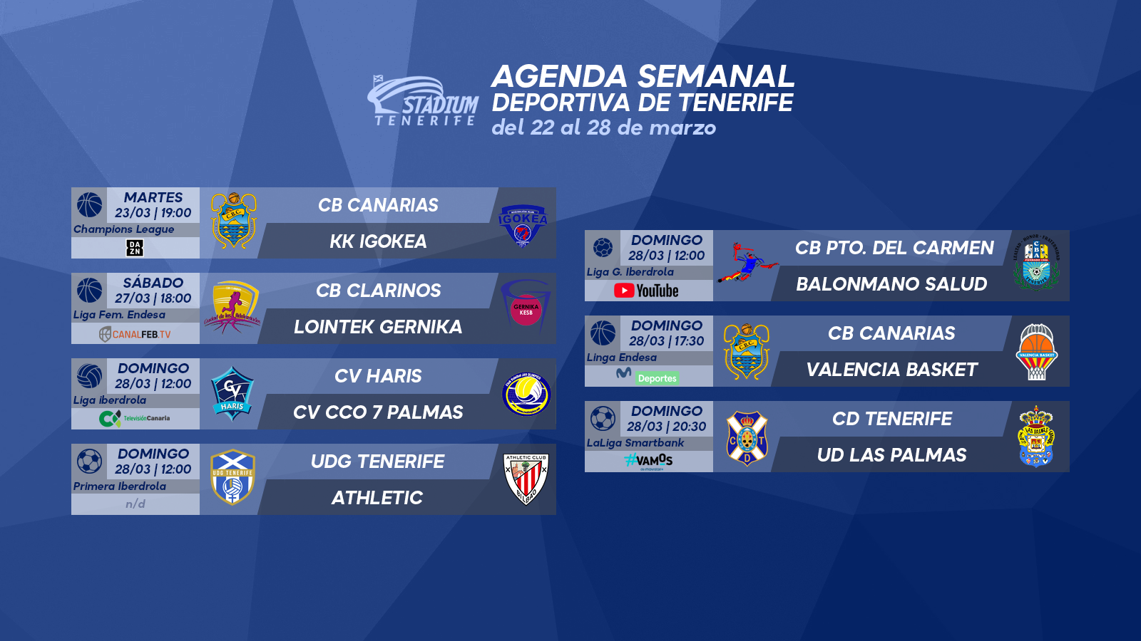 Agenda Semanal Deportiva de Tenerife (22 al 28 de marzo)