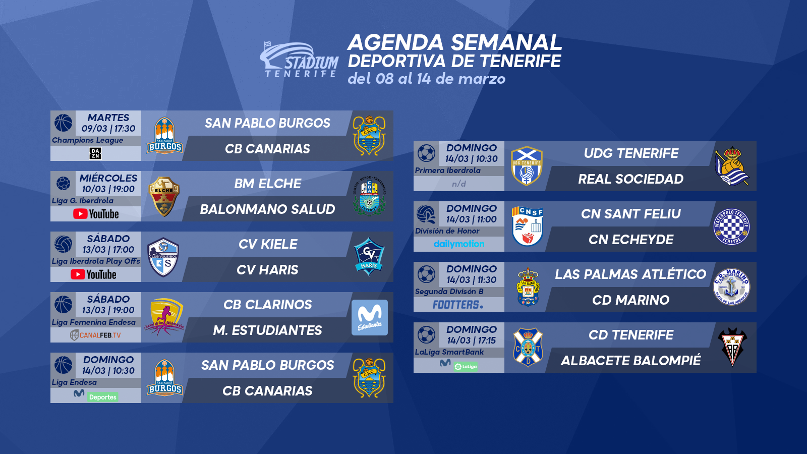 Agenda Semanal Deportiva de Tenerife (8 al 14 de marzo)