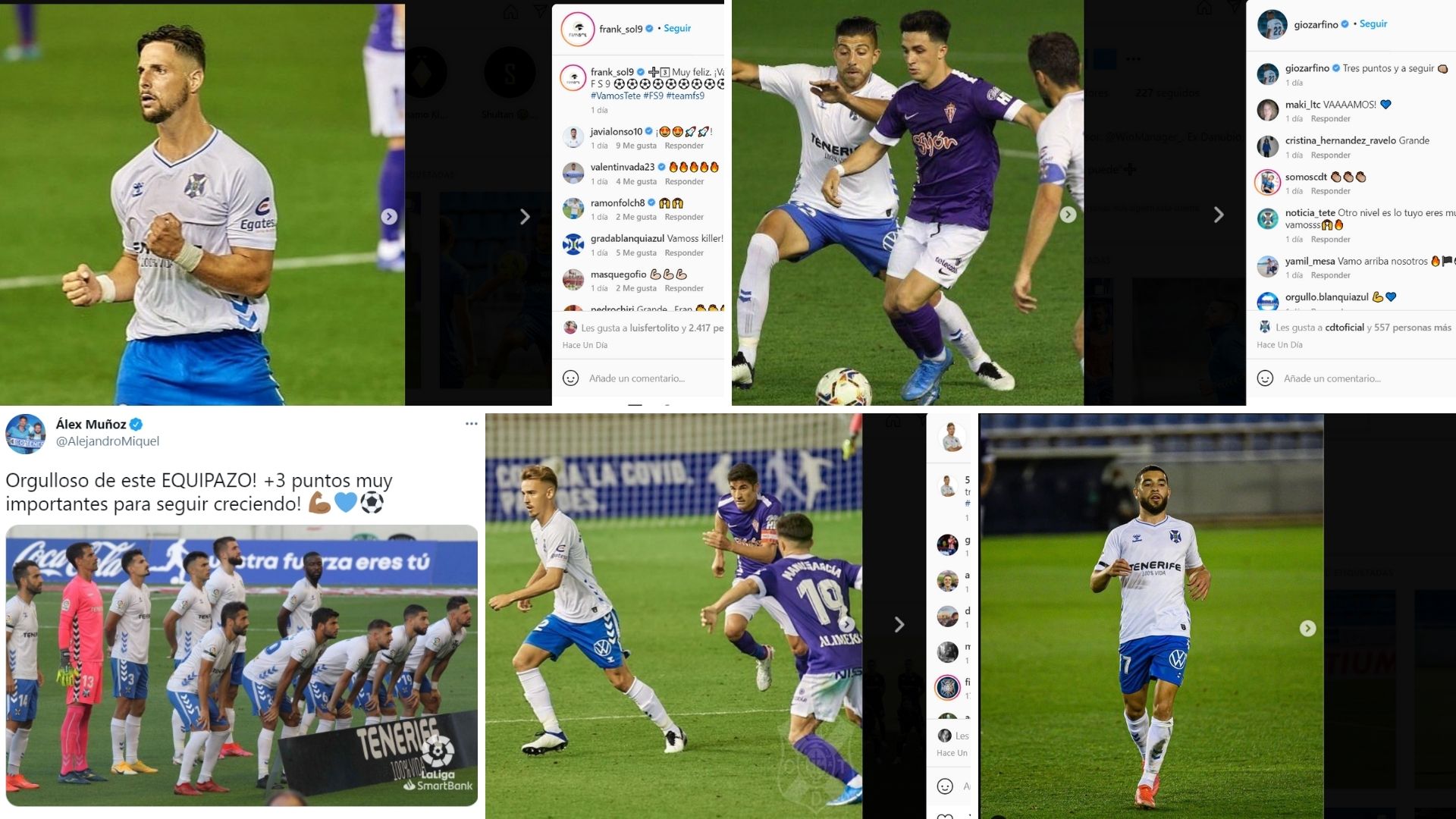 Las mejores reacciones en las redes sociales de los jugadores del Tenerife en la victoria ante el Sporting