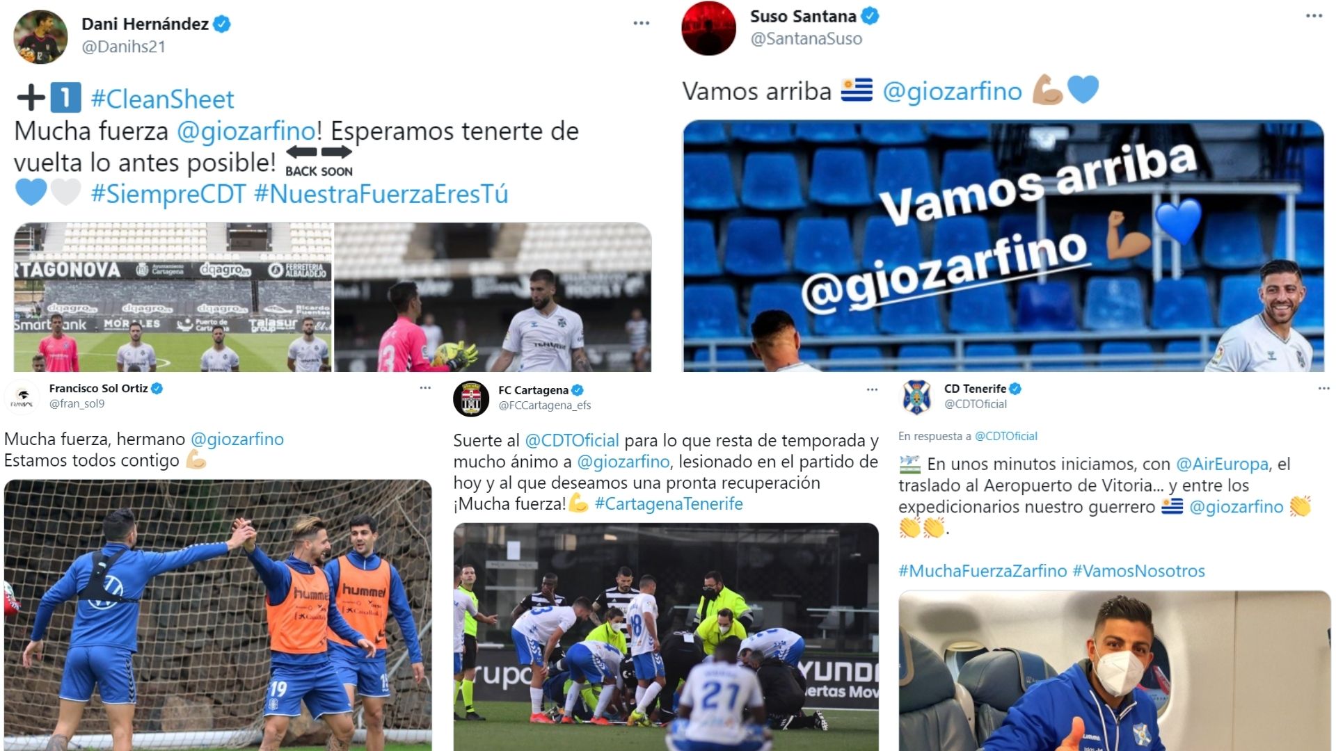 El apoyo de los jugadores del Tenerife a Gio Zarfino