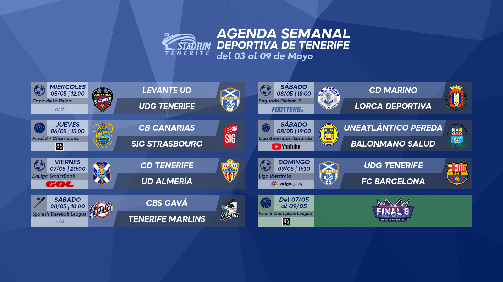 Agenda Semanal Deportiva de Tenerife (3 al 9 de mayo)
