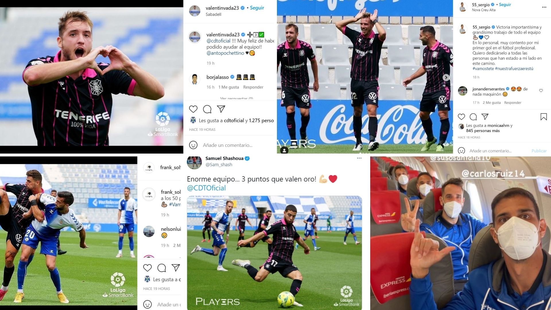 Las mejores reacciones en las redes sociales de los jugadores del Tenerife en la victoria ante el Sabadell