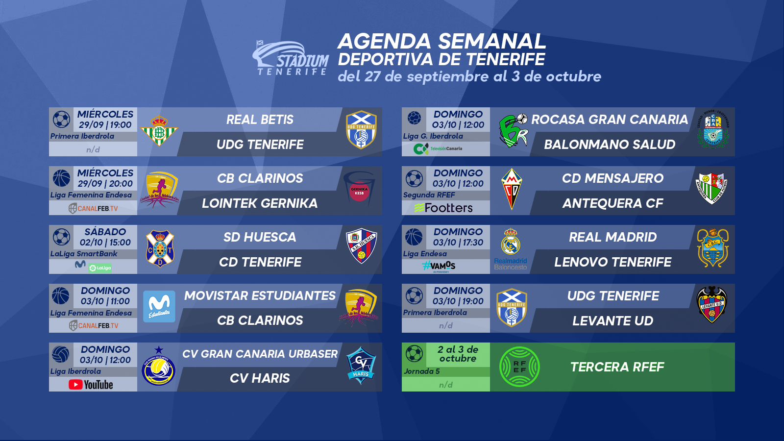 Agenda Semanal Deportiva de Tenerife (27 de septiembre al 3 de octubre de 2021)