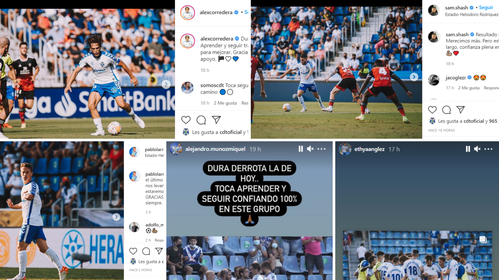Las mejores reacciones en las redes sociales de los futbolistas del Tenerife en la derrota ante el Mirandés