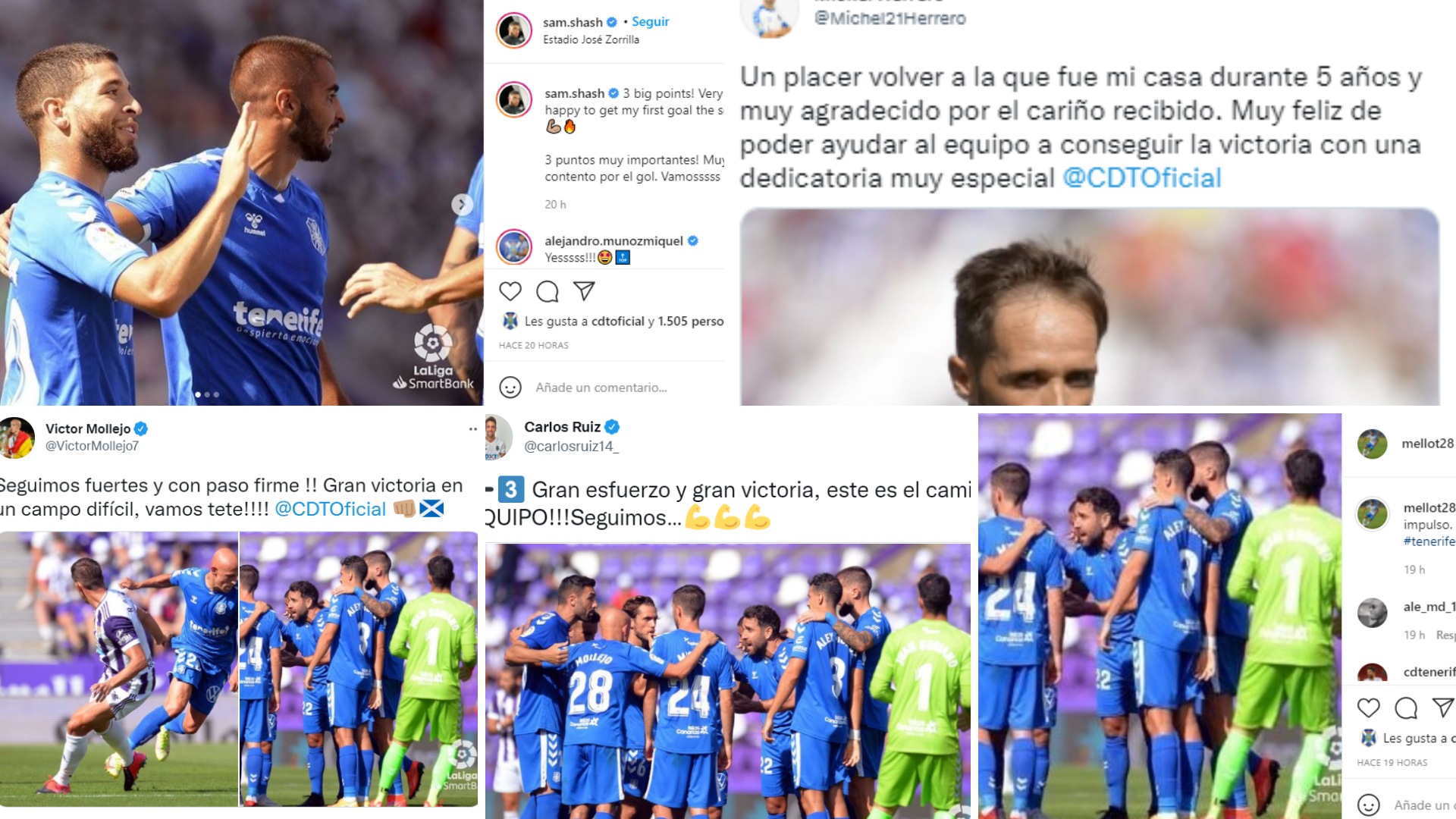 Las mejores reacciones en las redes sociales de los futbolistas del Tenerife en la victoria ante el Valladolid