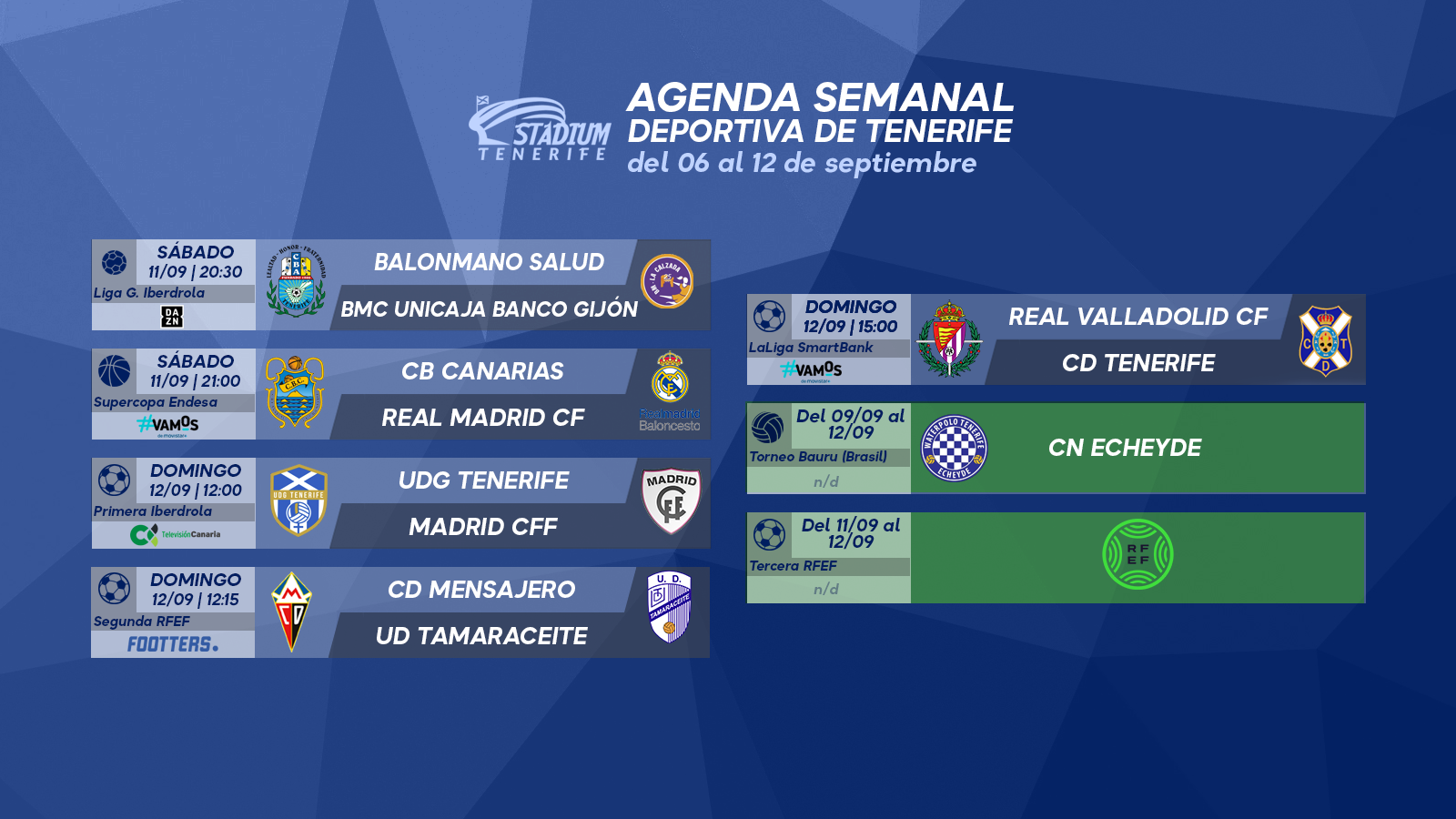 Agenda Semanal Deportiva de Tenerife (6 al 12 de septiembre de 2021)