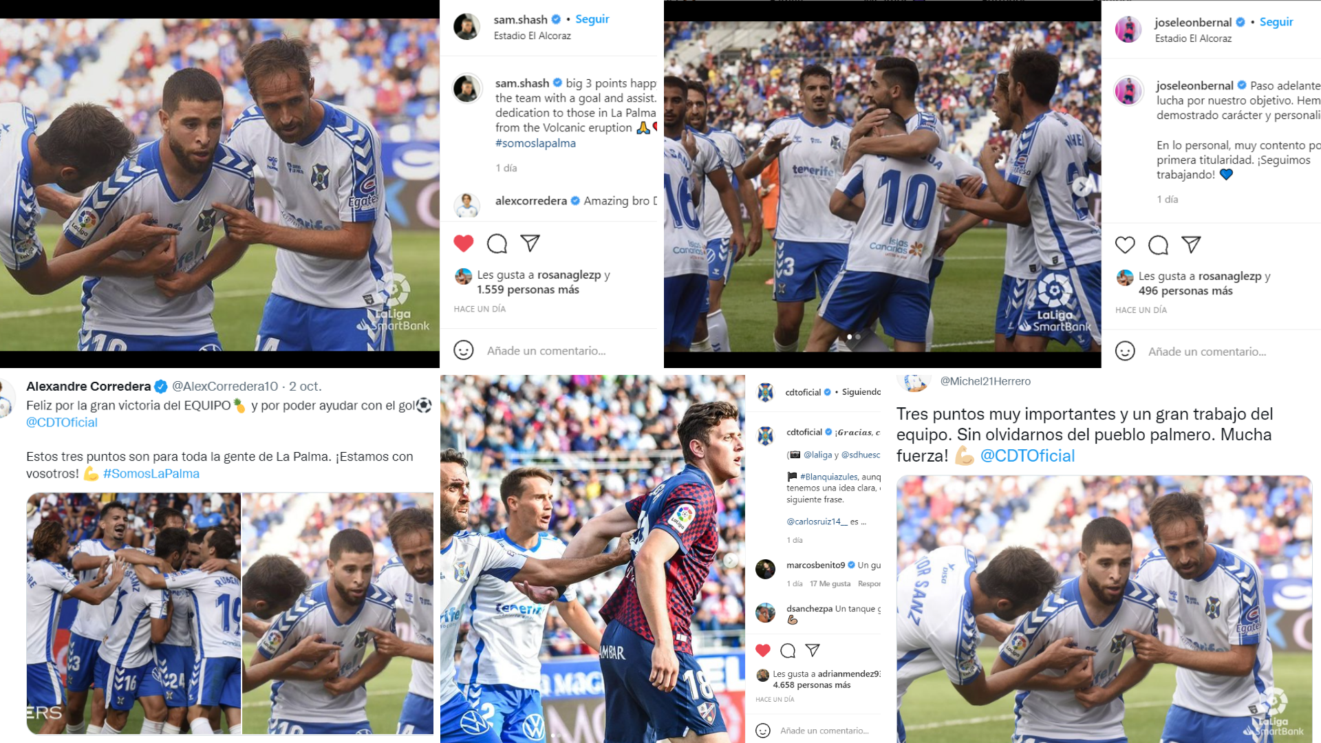 Las mejores reacciones de los jugadores del Tenerife en la victoria ante el Huesca