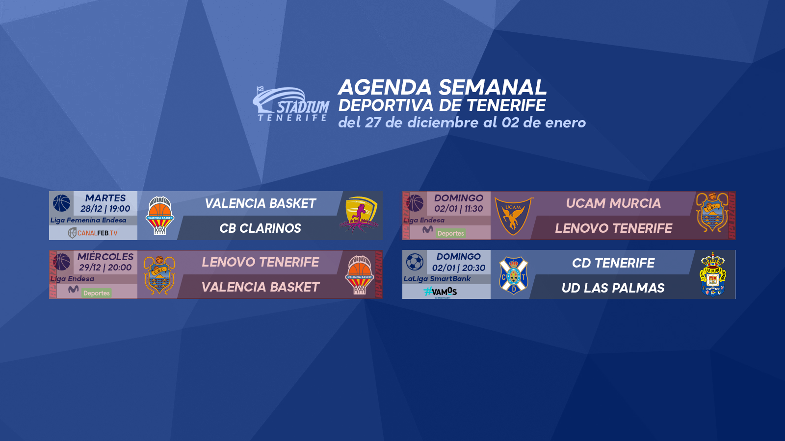 Agenda Semanal Deportiva de Tenerife (27 de diciembre al 2 de enero)