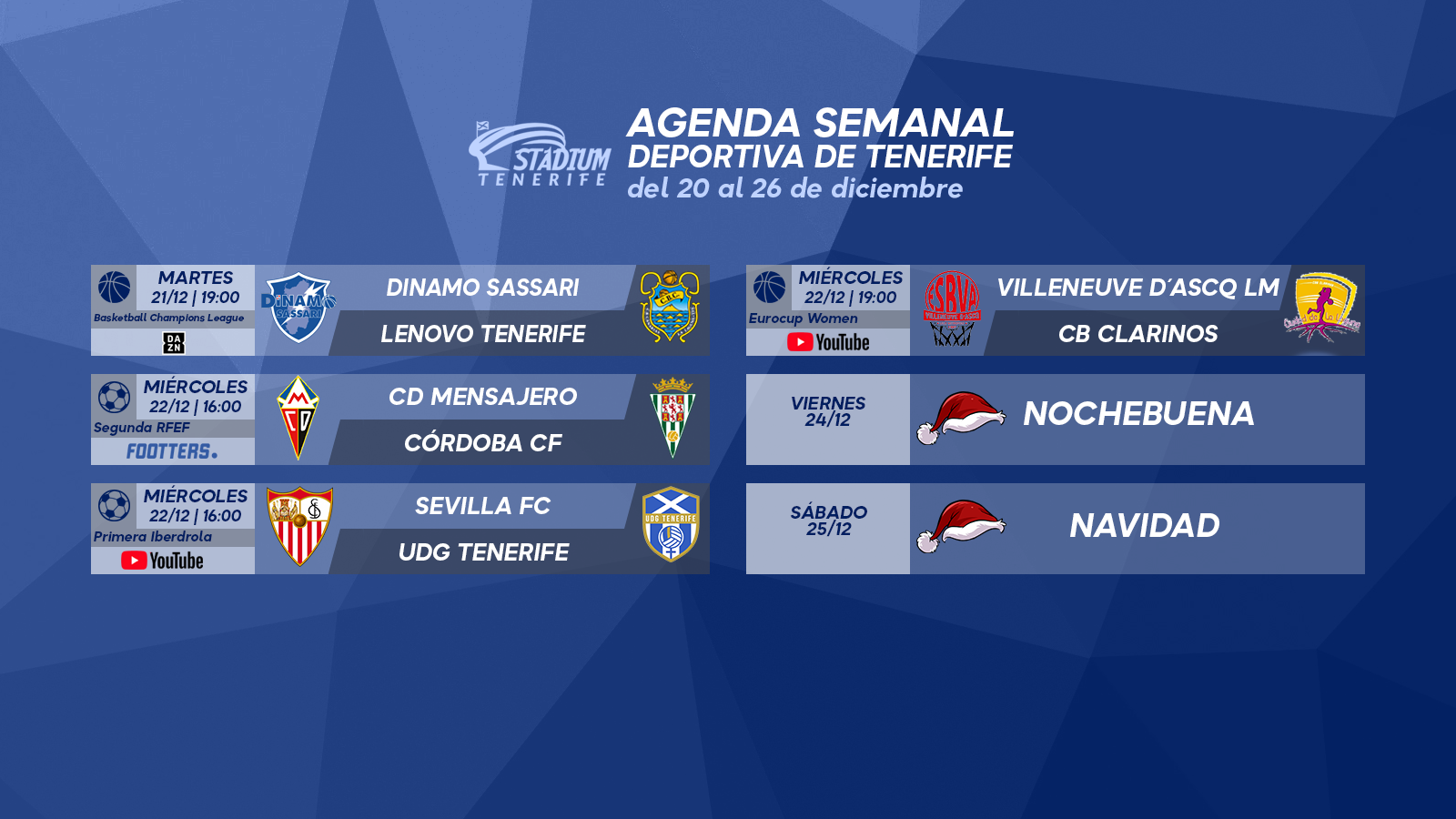 Agenda Semanal Deportiva de Tenerife (20 al 26 de diciembre)