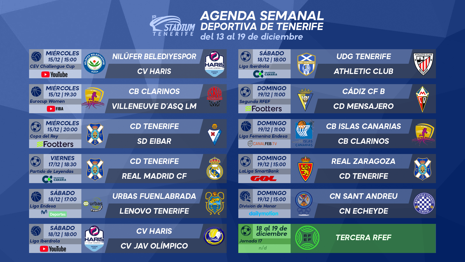 Agenda Semanal Deportiva de Tenerife (13 al 19 de diciembre)