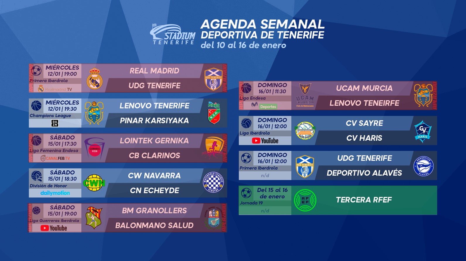 Agenda Semanal Deportiva de Tenerife (10 al 16 de enero)
