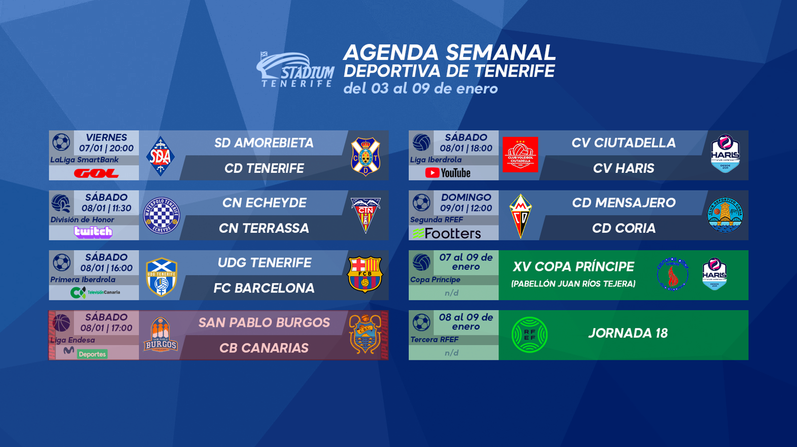 Agenda Semanal Deportiva de Tenerife (3 al 9 de enero)