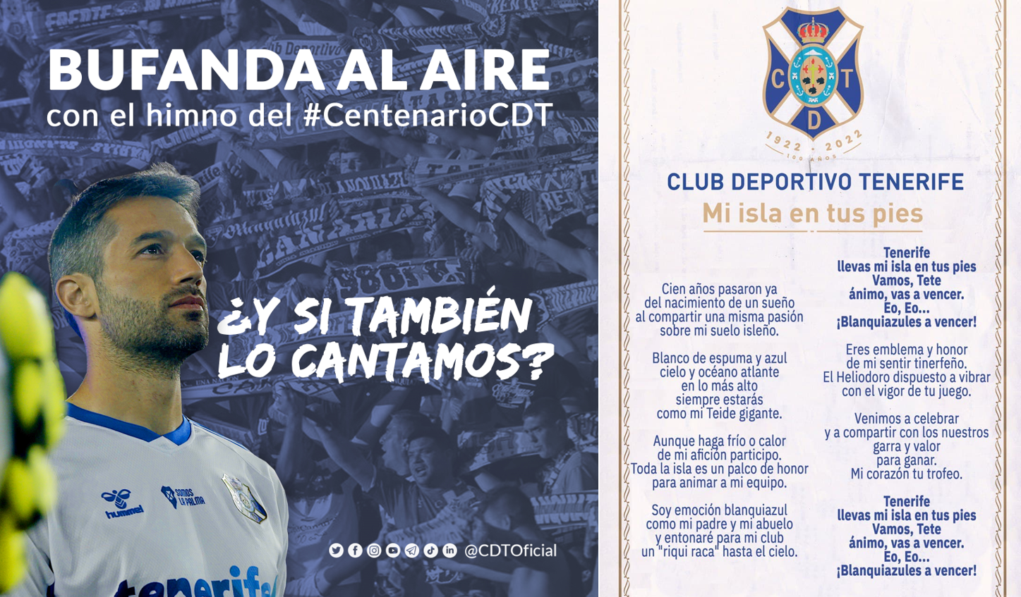 El CD Tenerife propone a la afición cantar el himno del Centenario antes del partido