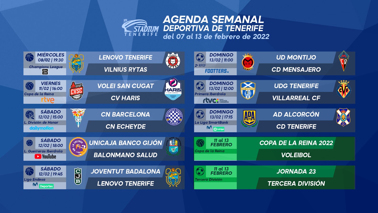 Agenda Semanal Deportiva de Tenerife (7 al 13 de febrero)