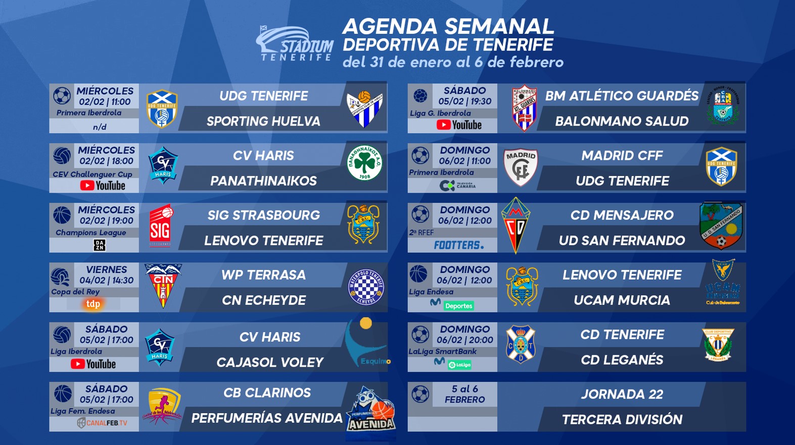 Agenda Semanal Deportiva de Tenerife (31 de enero al 6 de febrero)