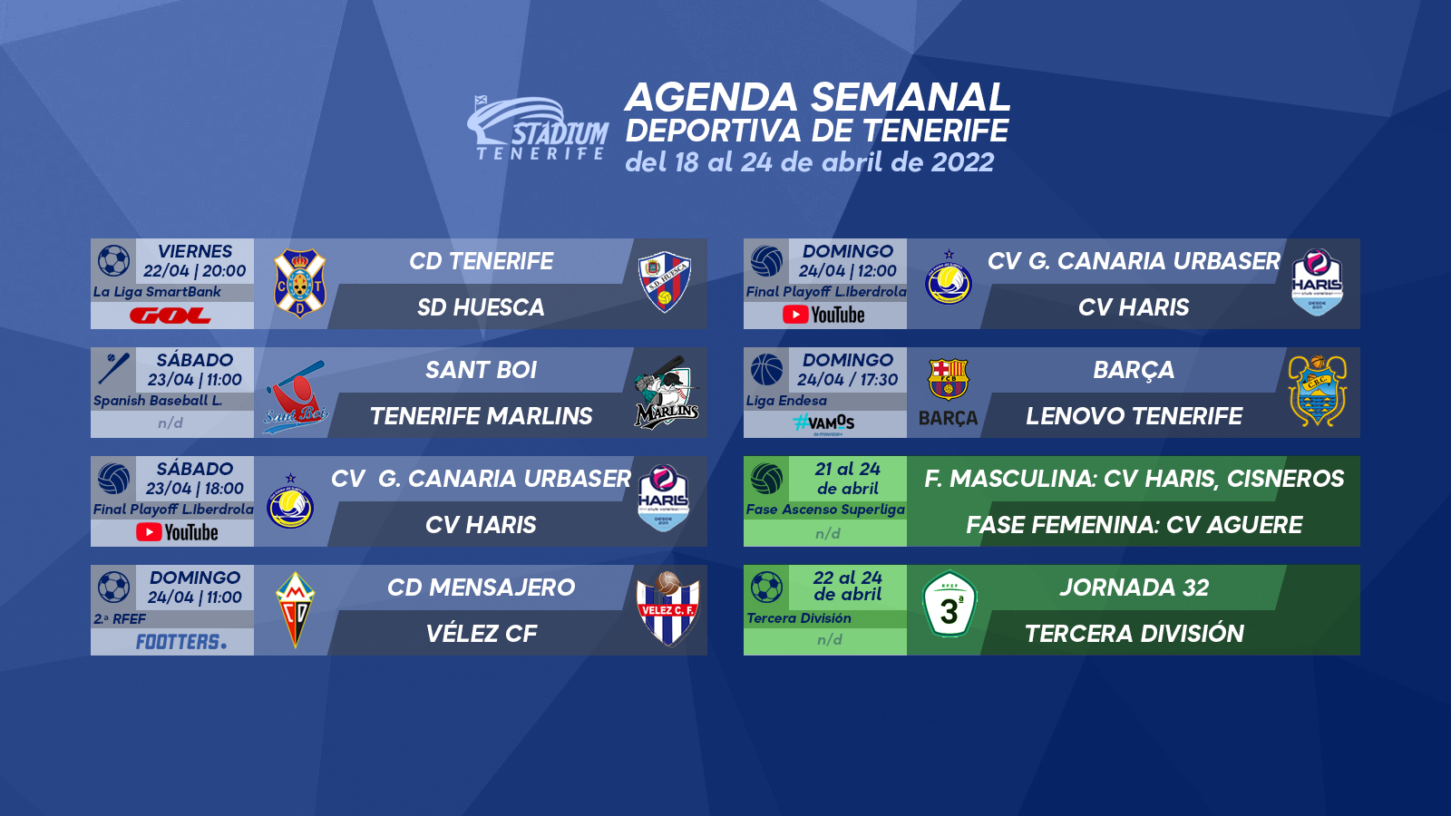 Agenda Semanal Deportiva de Tenerife (18 al 24 de abril)