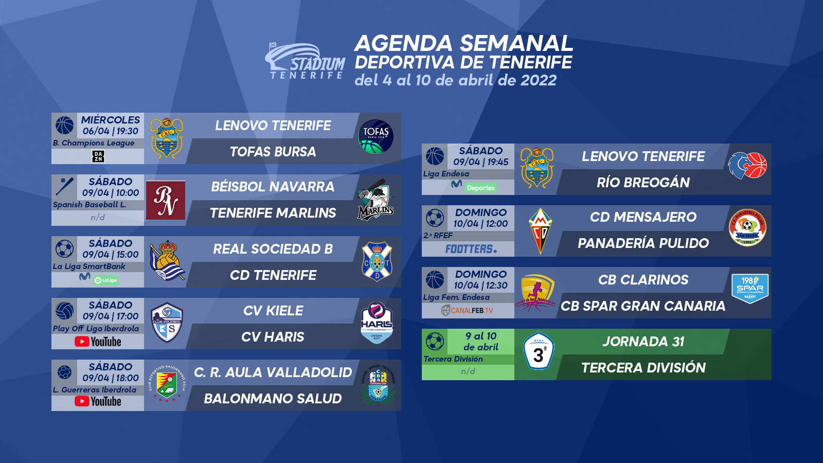 Agenda Semanal Deportiva de Tenerife (4 al 10 de abril)