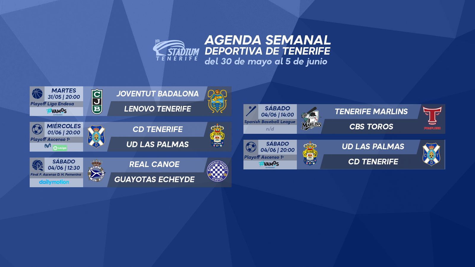 Agenda Semanal Deportiva de Tenerife (30 de mayo al 5 de junio)