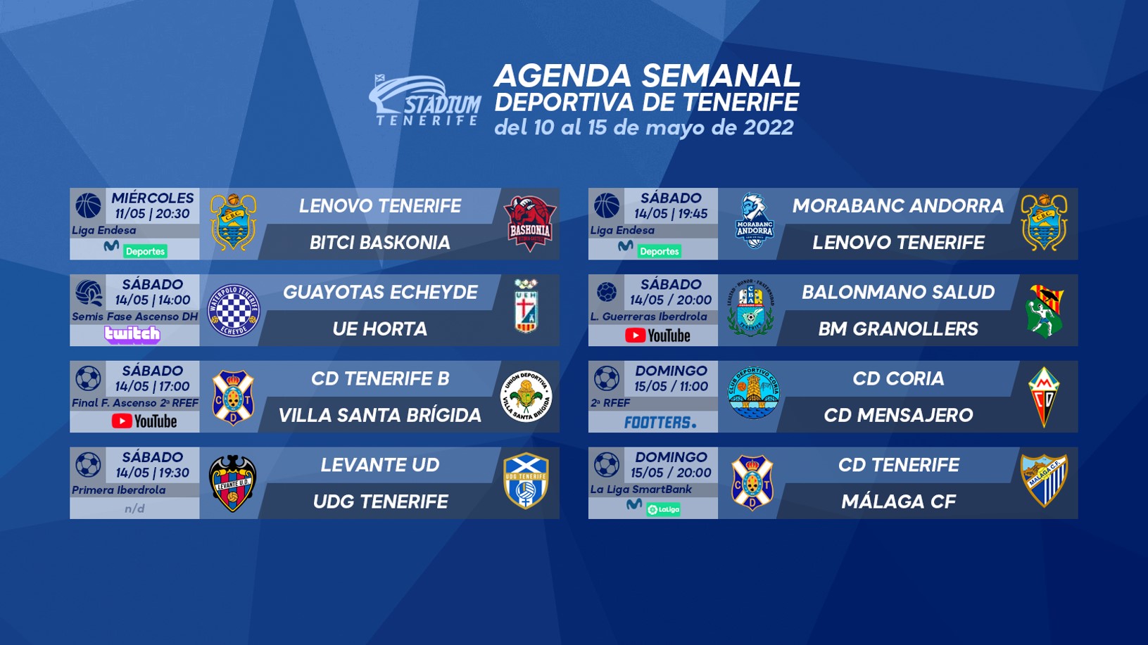 Agenda Semanal Deportiva de Tenerife (10 al 15 de mayo)