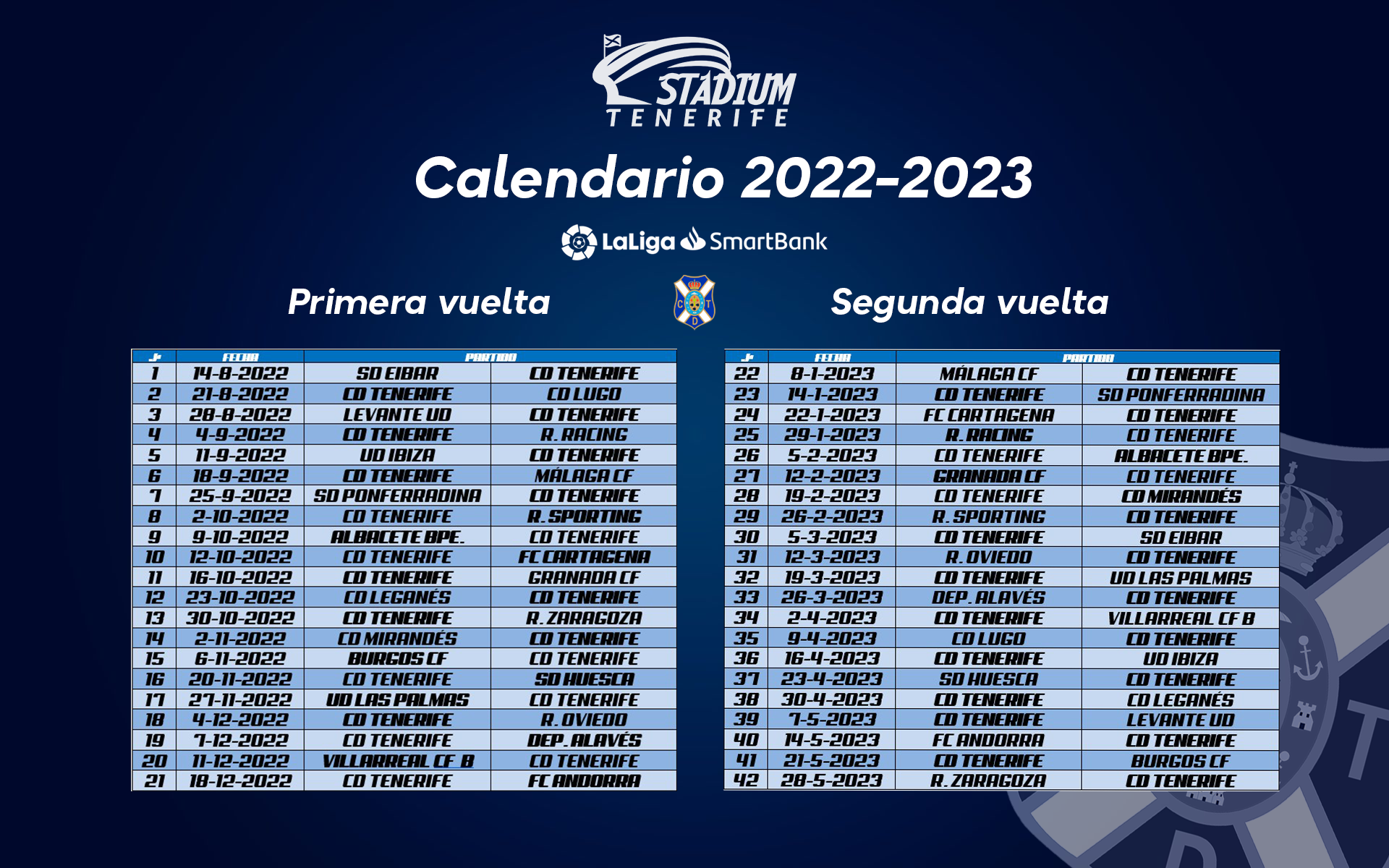 Tubería Hacer la vida impulso El CD Tenerife ya tiene calendario para la temporada 2022/2023 | Stadium  Tenerife