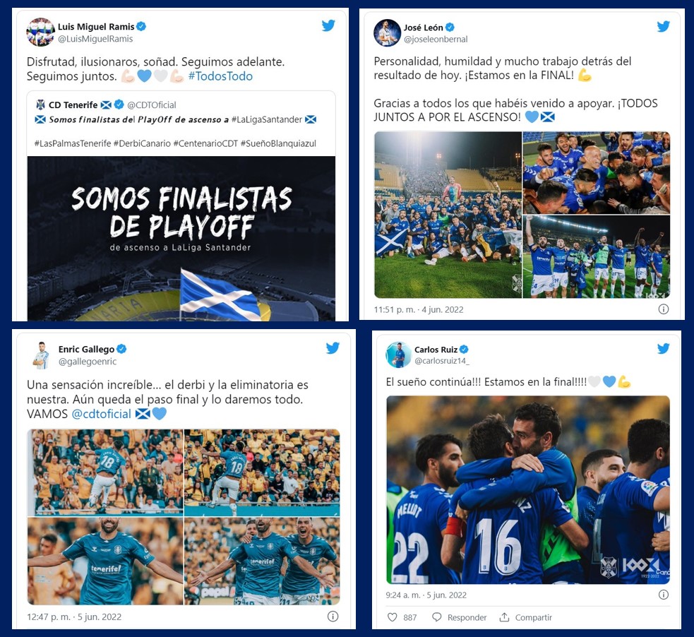 Las reacciones en redes de Ramis y los futbolistas del Tenerife tras el triunfo en el derbi
