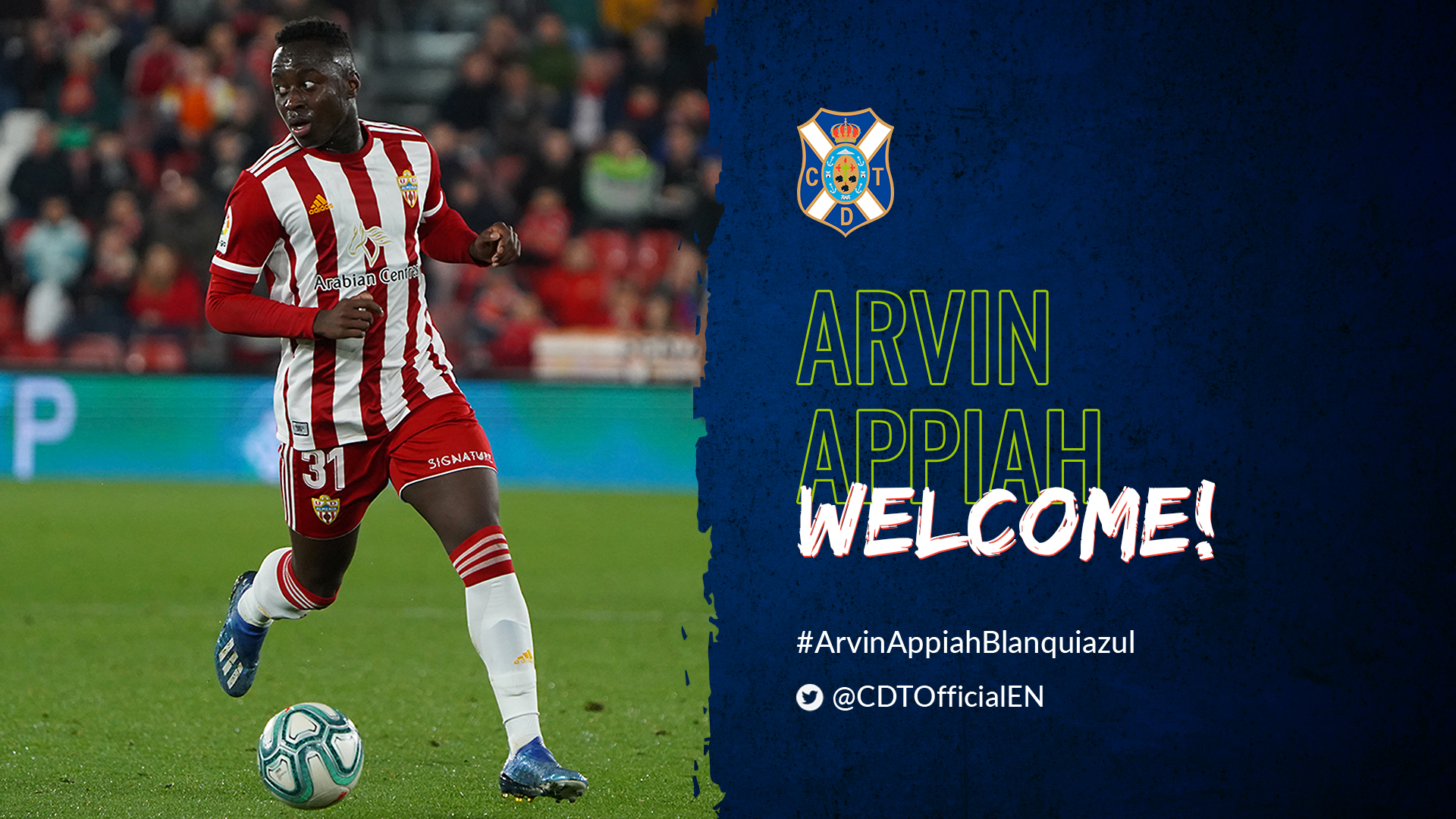 Arvin Appiah, noveno fichaje del CD Tenerife para la temporada 2022-2023