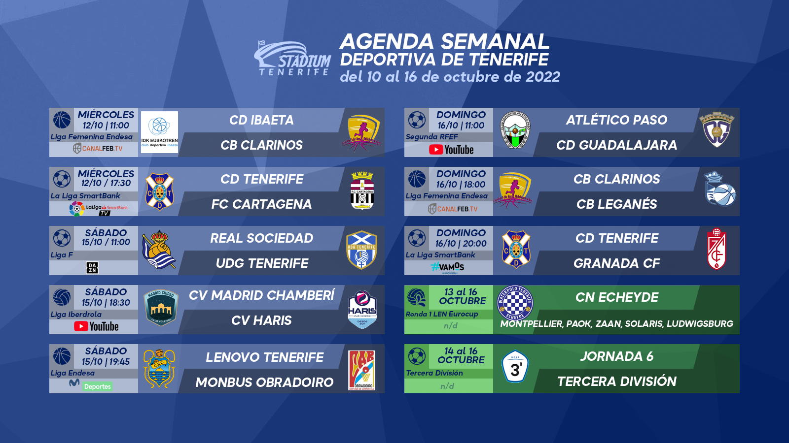 Agenda Semanal Deportiva de Tenerife (10 al 16 de octubre)