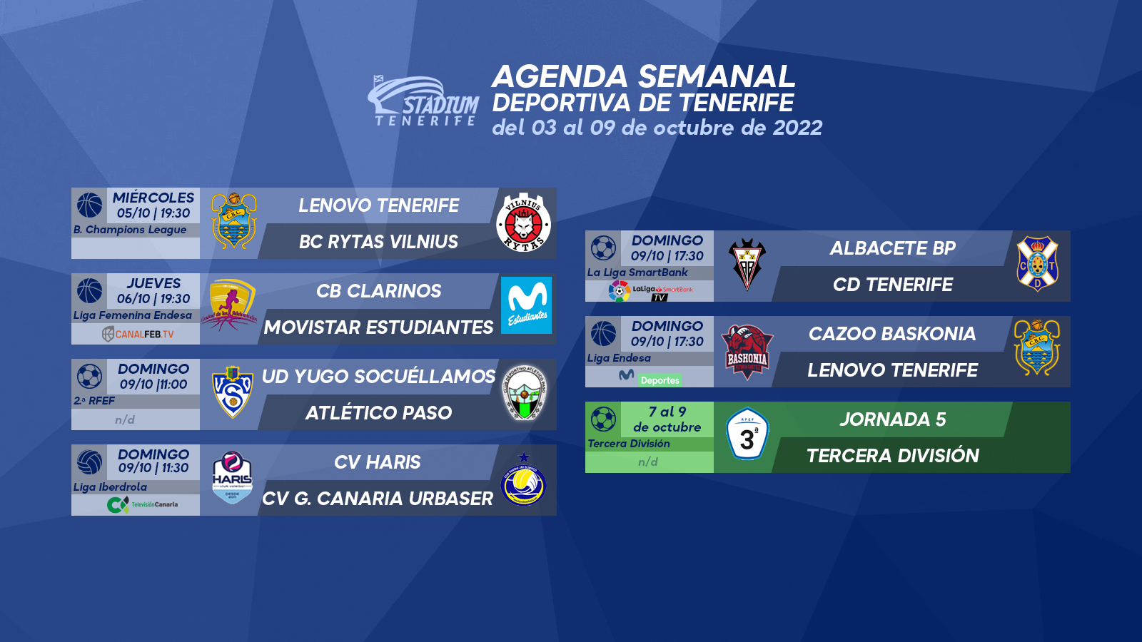 Agenda Semanal Deportiva de Tenerife (3 al 9 de octubre)
