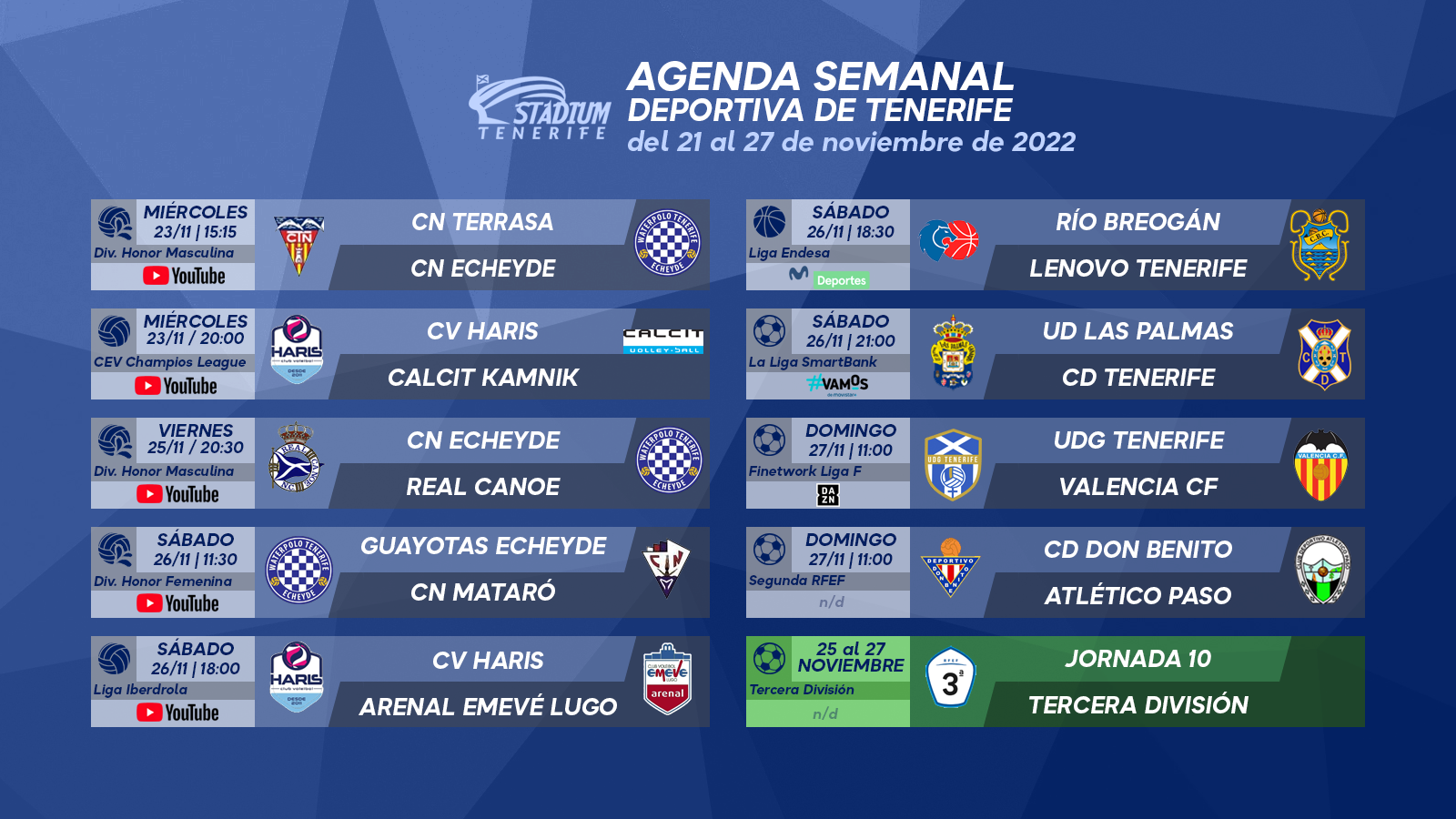 Agenda Semanal Deportiva de Tenerife (21 al 27 de noviembre)