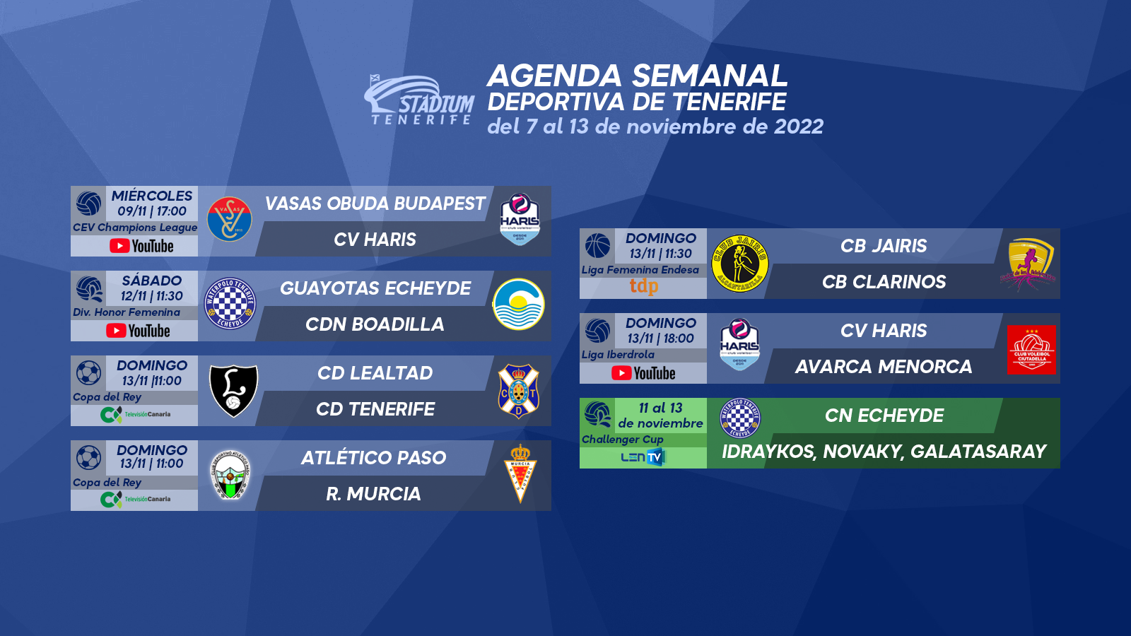 Agenda Semanal Deportiva de Tenerife (7 al 13 de noviembre)