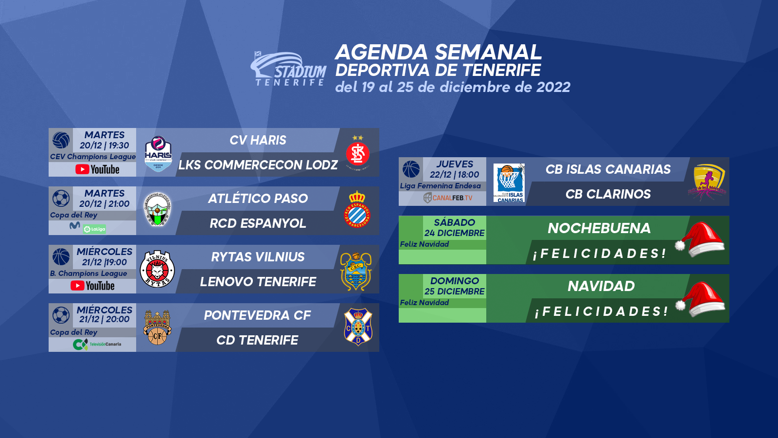 Agenda Semanal Deportiva de Tenerife (19 al 25 de diciembre)