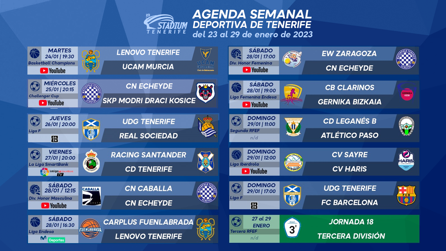 Agenda Semanal Deportiva de Tenerife (23 al 29 de enero)