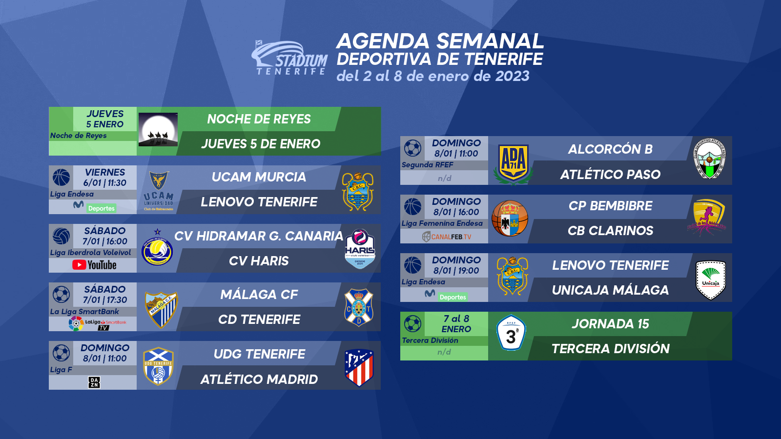 Agenda Semanal Deportiva de Tenerife (2 al 8 de enero)
