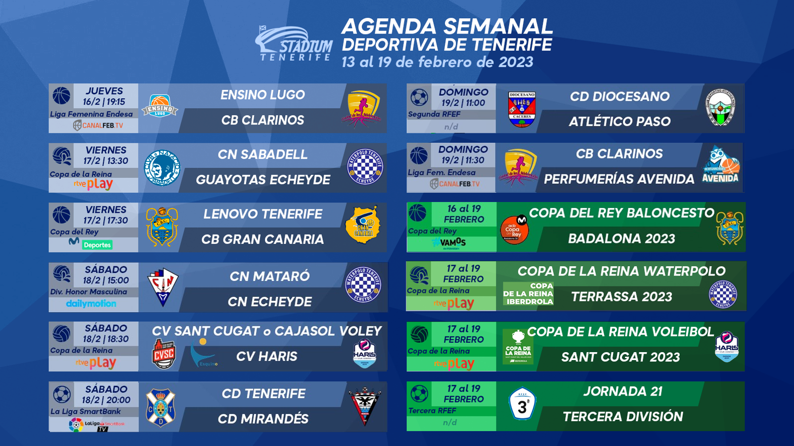 Agenda Semanal Deportiva de Tenerife (13 al 19 de febrero)