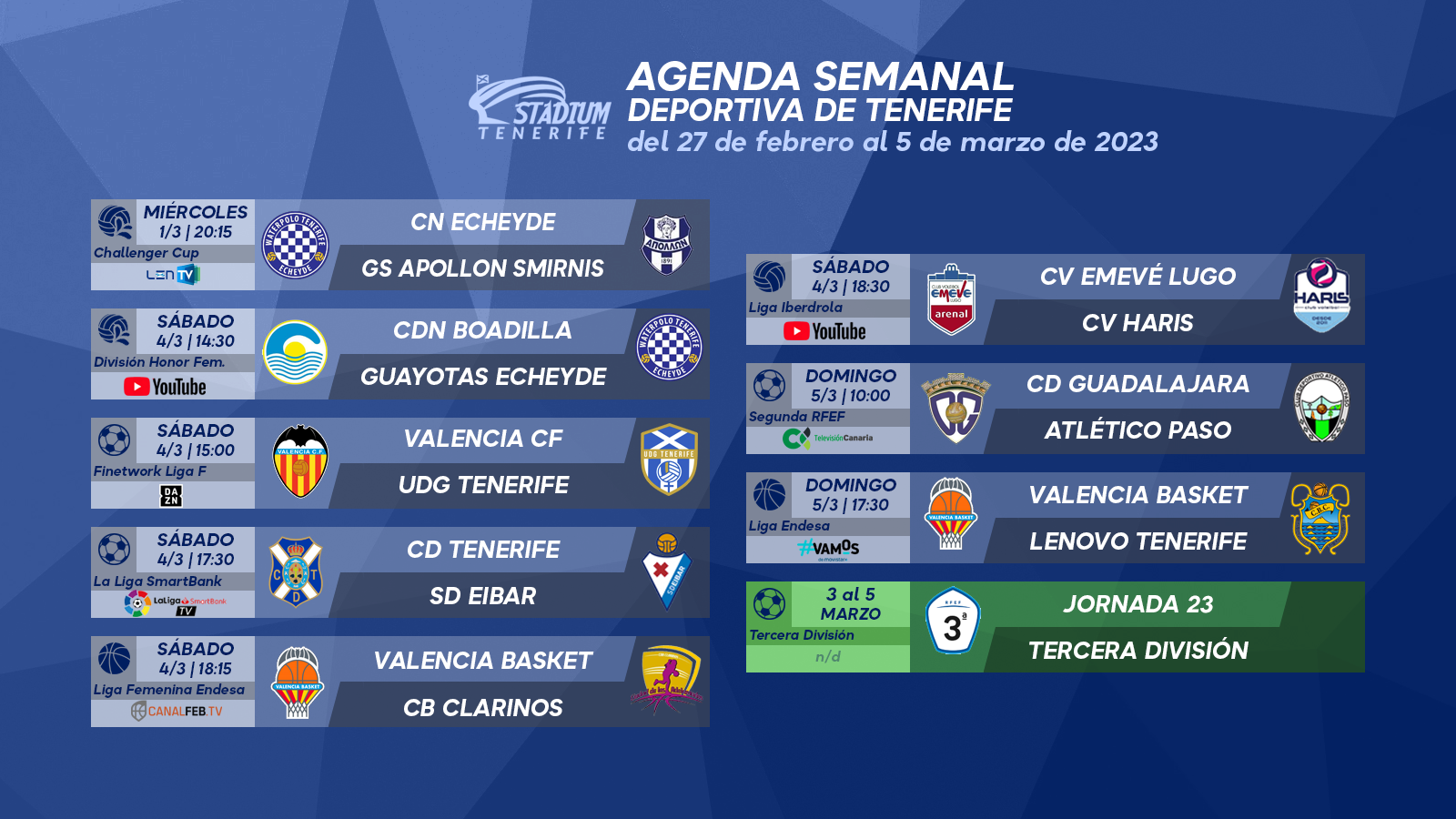 Agenda Semanal Deportiva de Tenerife (27 de febrero al 5 de marzo)