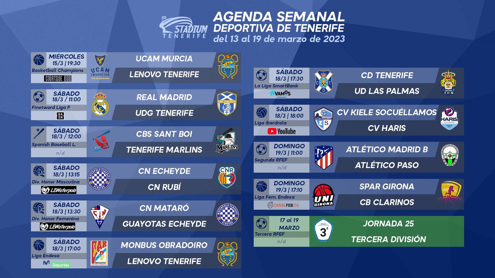 Agenda Semanal Deportiva de Tenerife (13 al 19 de marzo)