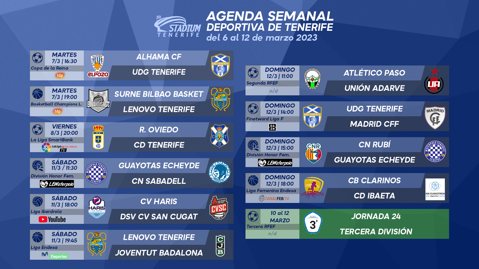 Agenda Semanal Deportiva de Tenerife (6 al 12 de marzo)
