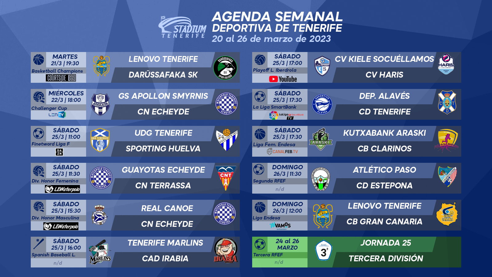 Agenda Semanal Deportiva de Tenerife (20 al 26 de marzo)