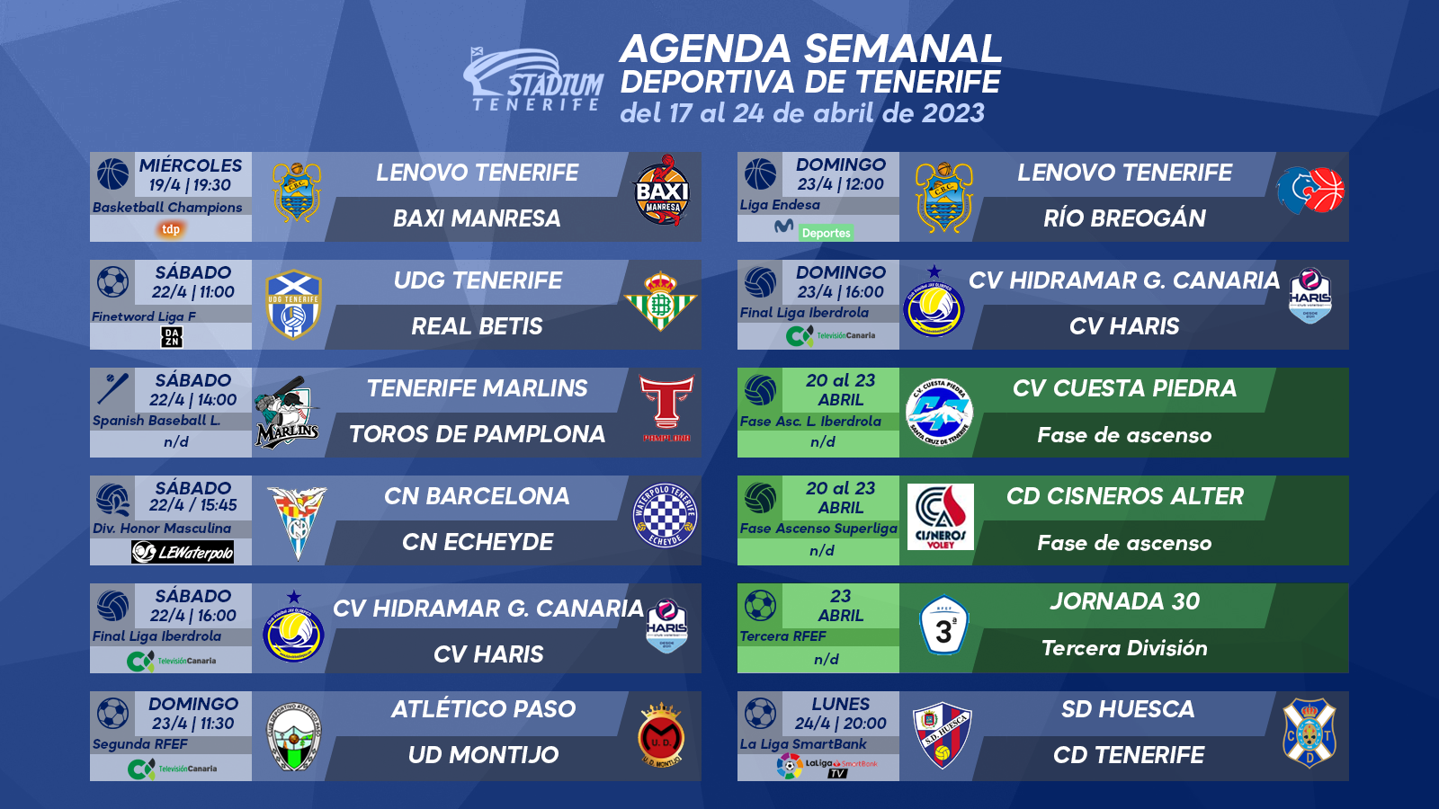 Agenda Semanal Deportiva de Tenerife (17 al 24 de abril)