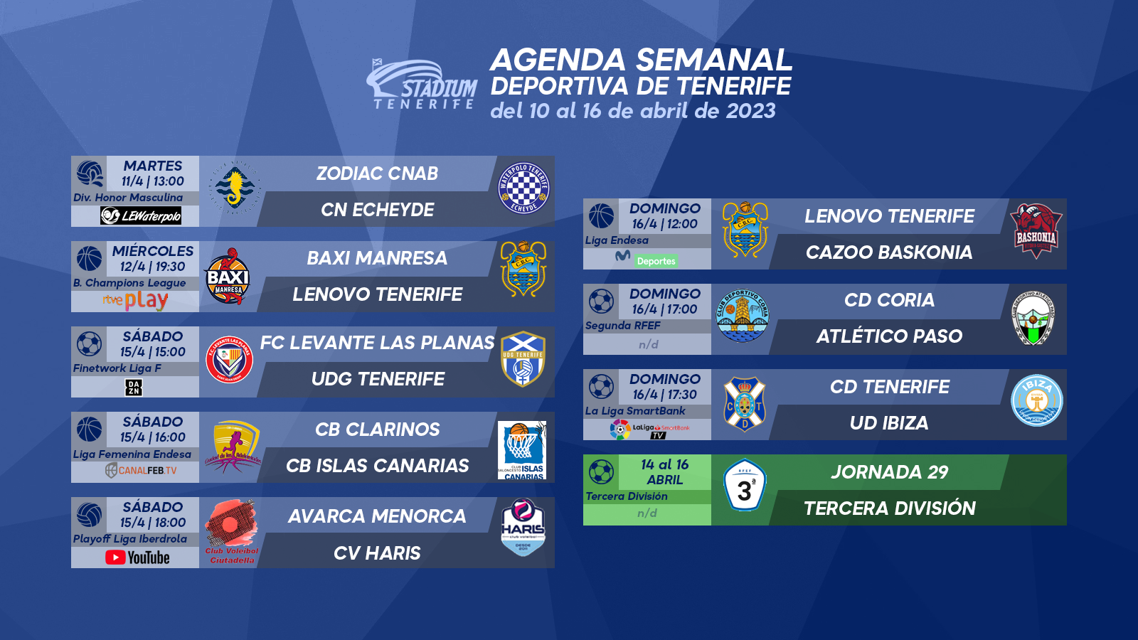 Agenda Semanal Deportiva de Tenerife (10 al 16 de abril)