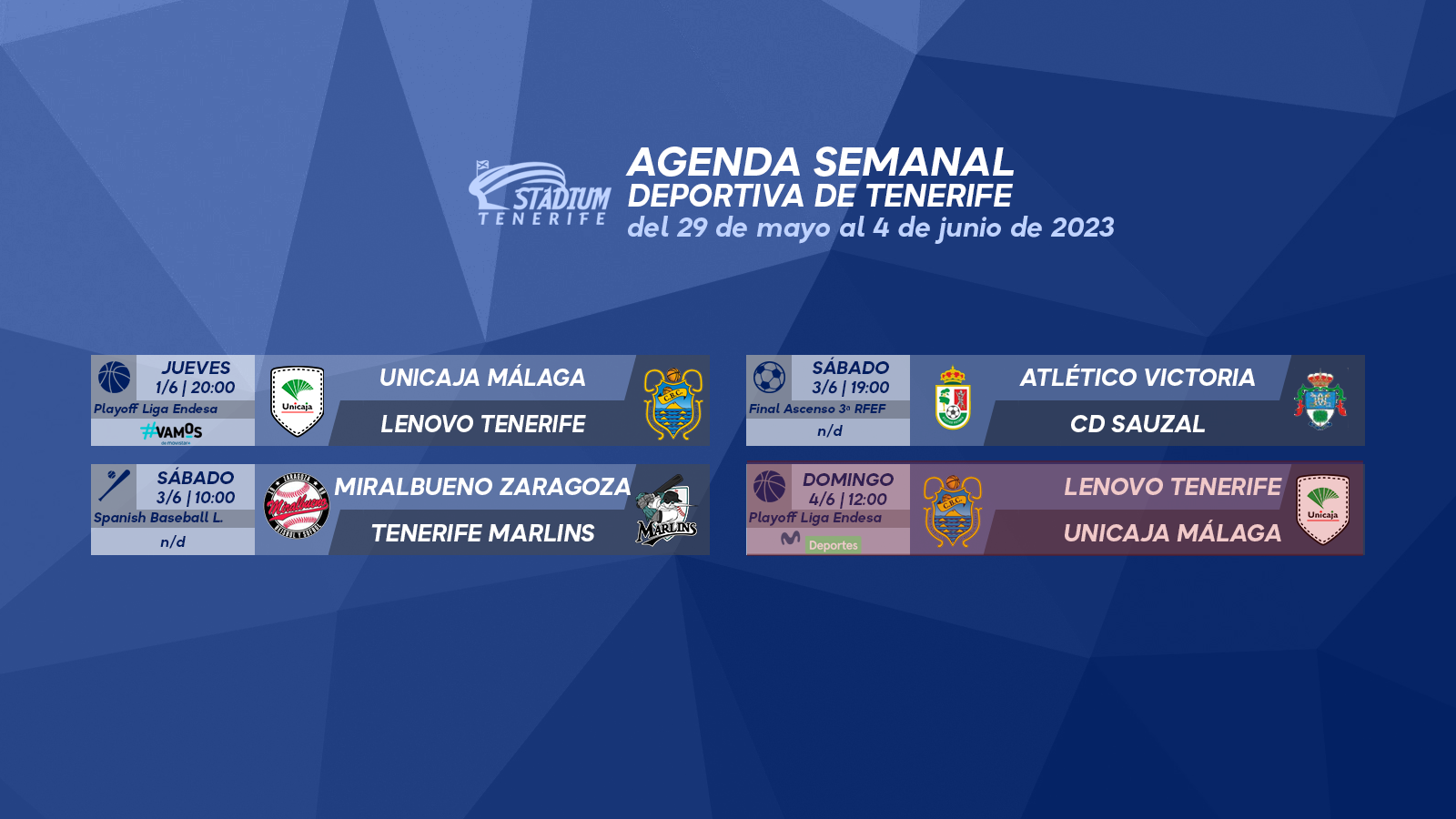 Agenda Semanal Deportiva de Tenerife (29 de mayo al 4 de junio)