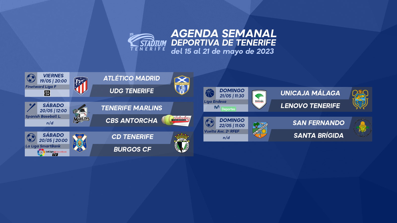 Agenda Semanal Deportiva de Tenerife (15 al 21 de mayo)
