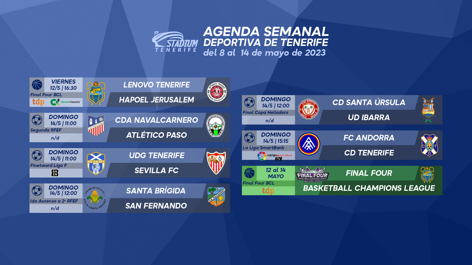 Agenda Semanal Deportiva de Tenerife (8 al 14 de mayo)