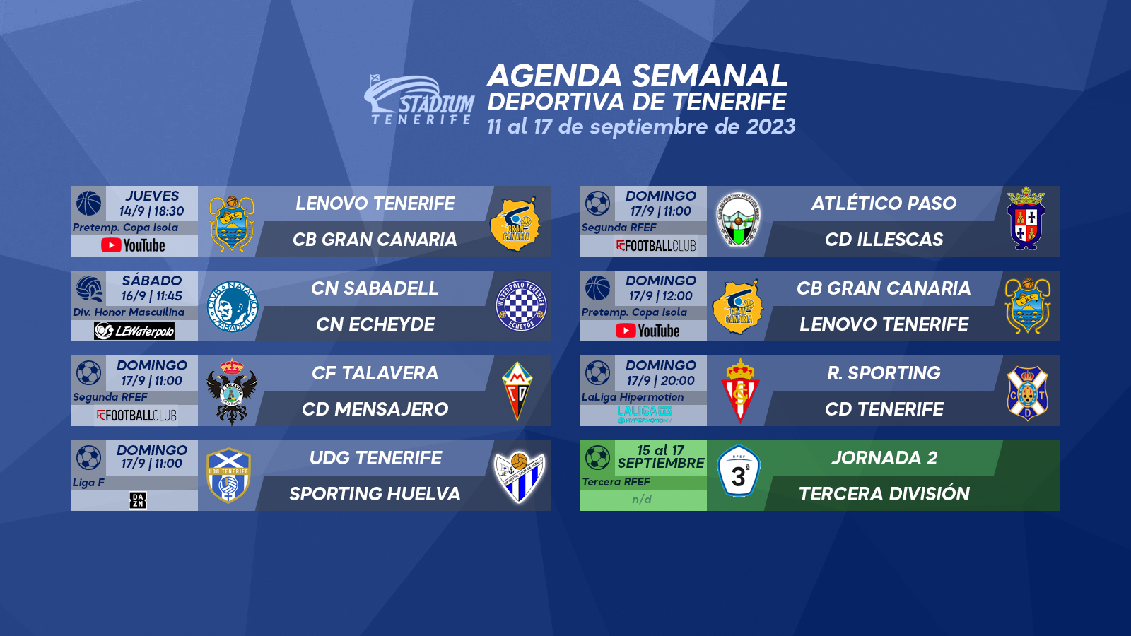 Agenda Semanal Deportiva de Tenerife (11 al 17 de septiembre)