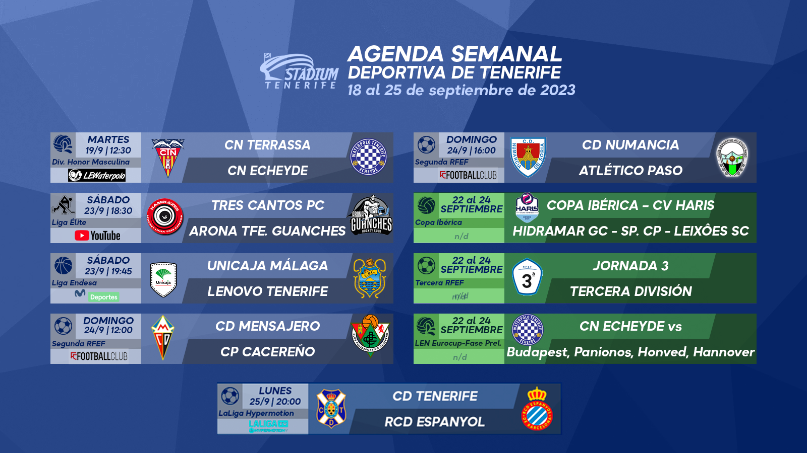Agenda Semanal Deportiva de Tenerife (18 al 25 de septiembre)